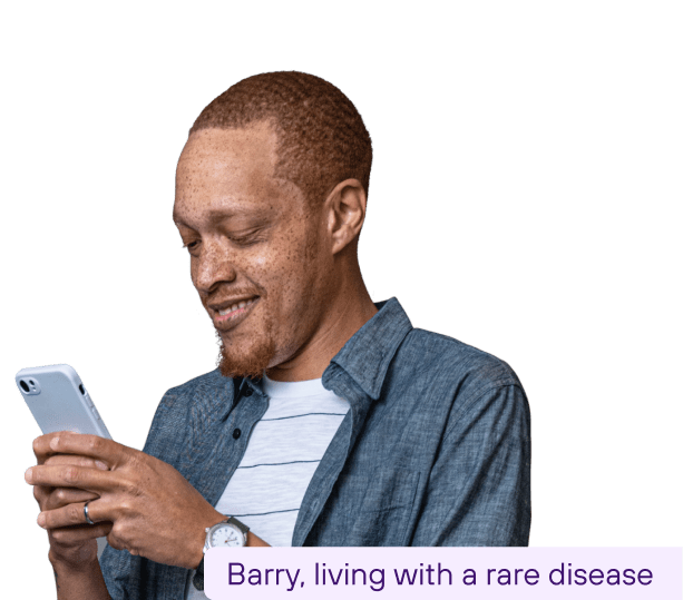Barry, living with a rare disease, talks on the phone with a Vertex Connects Care Manager.