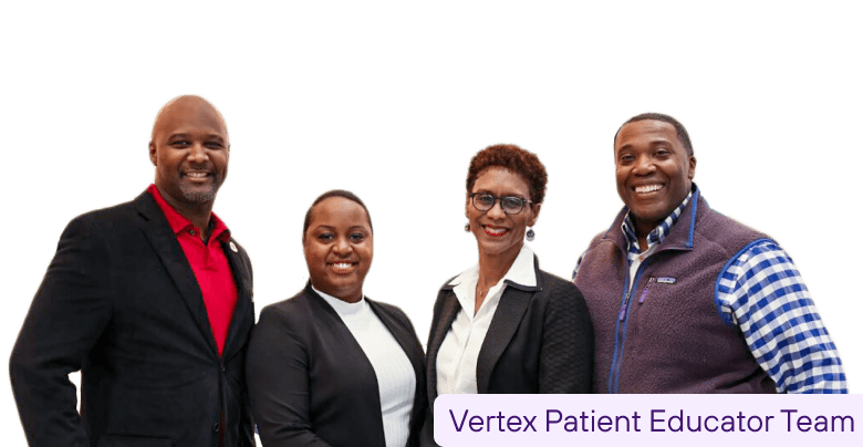 A group of patient educators for Vertex gene therapy stand side by side.